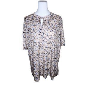 Vintage 70s Short Sleeve Floral Feminine Top Blouse Shirt Womens Size XL Brown